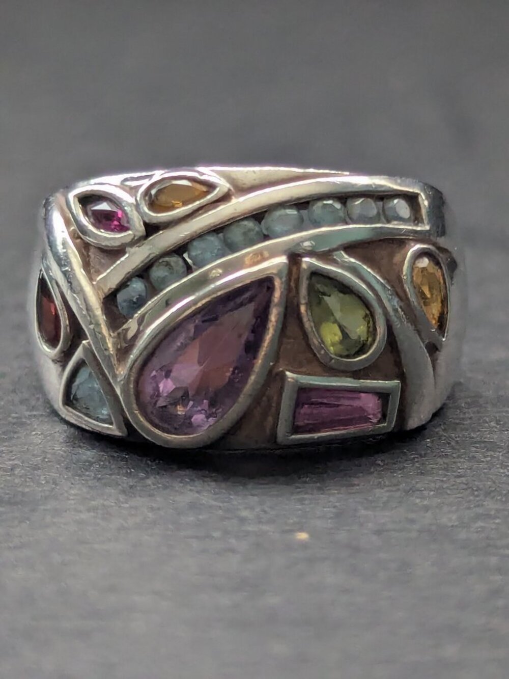 Lorenzo Sterling Silver Ring Multi Color Gem Stone Ring Size 7